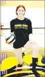  ?? ?? Prairie Grove junior Elizabeth Stoufer came out for volleyball and is playing middle hitter in her “Rookie Season” with the Lady Tiger program.