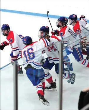  ?? Photo by Ernest A. Brown ?? The Mount St. Charles boys’ hockey will head to URI’s Boss Arena this afternoon for what the Mounties hope is a series clinching win against Prout.