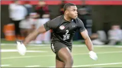  ?? Kenneth K. Lam / TNS ?? Defensive back Jakorian Bennett, working out in front of NFL coaches and scouts during Maryland’s pro day at Jones-hill House in College Park, could be a Day 2 draft pick after he ran the 40-yard dash in 4.3 seconds at the NFL scouting combine.