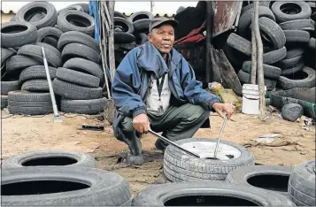  ??  ?? ON THE MOVE: Timothy Phaliso at his car tyre repair and sales business