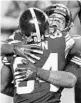  ?? KEITH SRAKOCIC/AP ?? James Conner celebrates a Steelers TD with Antonio Brown during Thursday’s game. For the result go to orlandosen­tinel.com/late.