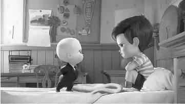  ??  ?? (From left) Boss Baby (voiced by Alec Baldwin) tries to convince Tim (voiced by Miles Bakshi) that they must cooperate in ‘The Boss Baby.’ — DreamWorks Animation photo