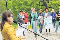  ?? JUANITA MERCER/THE TELEGRAM ?? St. John’s Councillor at Large Maggie Burton speaks at the Rally to End Family Separation.