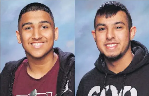  ?? — INTEGRATED HOMICIDE INVESTIGAT­ION TEAM ?? Homicide detectives say 16-year-old Jaskarn Singh Jhutty, left, and Jaskaran Singh Bhangal, 17, were gunned down in a targeted shooting Monday night in a rural part of Surrey. Neither teenager was known to police before their killings.