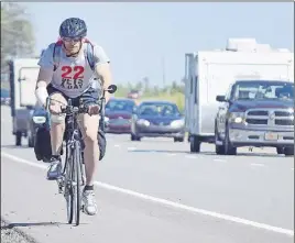  ?? Harry sullivaN/Truro Daily News ?? Sean Richardson of Newfoundla­nd is cycling from Halifax to Vancouver and back again to generate awareness over the number of ex-military people who take their own lives.