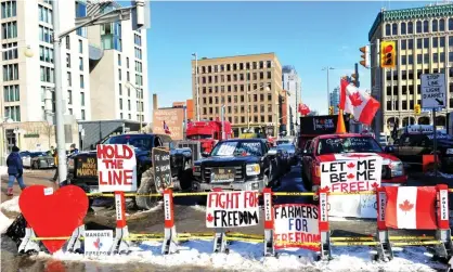  ?? ?? The ‘freedom convoy’ near Parliament Hill in Ottawa could be coming to a city near you. Photograph: Anadolu Agency/Getty Images