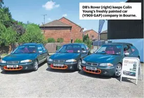  ??  ?? DB’s Rover (right) keeps Colin Young’s freshly painted car (V909 GAP) company in Bourne.