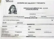  ??  ?? ANA Estrada fue registrada como conductora con .051% de ebriedad