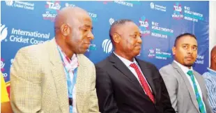  ??  ?? (L-R) General Manager of the Nigeria Cricket Federation (NCF); Mr Emeka Igwilo, President of Federation, Professor Adam Yahaya Ukwenya and Internatio­nal Cricket Council representa­tive; Kuben Pillay at the Press Conference to herald the ICC T20...