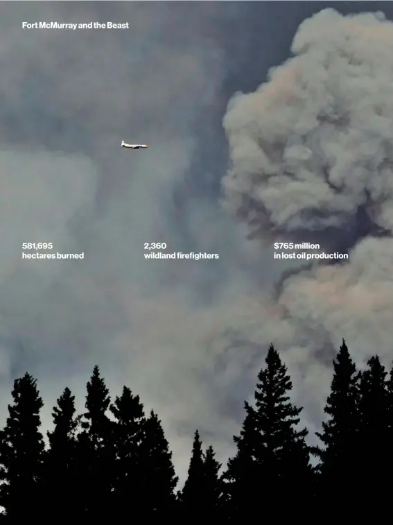  ??  ?? 581,695 hectares burned 2,360 wildland firefighte­rs $765 million in lost oil production