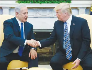  ?? AP PHOTO ?? President Donald Trump meets with Israeli Prime Minister Benjamin Netanyahu in the Oval Office of the White House, Monday.