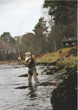  ??  ?? From far left: the writer, ghillie Martin Robson and springer Fly at Little Blackhall; Richard Thomas with a Dee springer; the writer casts on the Roe Pot pool