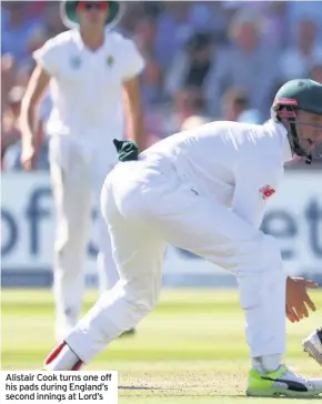  ??  ?? Alistair Cook turns one off his pads during England’s second innings at Lord’s