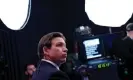  ?? ?? Ron DeSantis speaks to reporters after the Republican presidenti­al debate in Miami, where he defended the clampdown on UF SJP. Photograph: Anna Moneymaker/ Getty Images