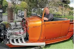  ??  ?? Hot rod fan Hamish Nash in his 60s-style Roadster Pickup. It’s powered by a 1957 Chrysler Hemi engine.