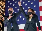  ?? — AP ?? Democratic presidenti­al candidate Joe Biden and his running mate Sen. Kamala Harris during the fourth day of the Democratic National Convention in Wilmington, Delaware, on Thursday evening.