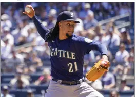  ?? MARY ALTAFFER – THE ASSOCIATED PRESS ?? Pitcher Luis Castillo, making his debut in a Mariners uniform, allowed three runs in 62⁄3 innings to defeat the Yankees on Wednesday afternoon at Yankee Stadium.
