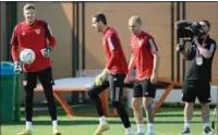  ?? ?? Welsh players take part in a training session at Al Sadd SC on Thursday.