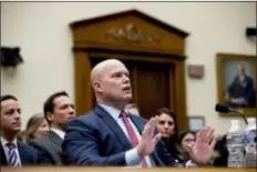  ?? ANDREW HARNIK - THE ASSOCIATED PRESS ?? Acting Attorney General Matthew Whitaker speaks after telling Judiciary Committee Chairman Jerrold Nadler, D-N.Y., that his time has expired during questionin­g before the House Judiciary Committee on Capitol Hill, Friday, Feb. 8, in Washington.