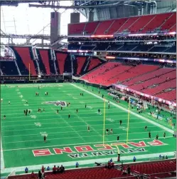  ?? File-The Associated Press ?? Mercedes-Benz Stadium is scheduled to host the GHSA State Football Championsh­ip Games Dec. 7-8, but the GHSA has reserved Dec. 11-12 as well if circumstan­ces arise to prevent play on the first date.