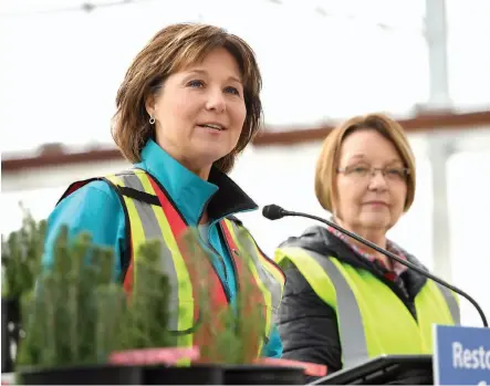  ?? CITIZEN PHOTO BY BRENT BRAATEN ?? Premier Christy Clark and Minister Shirley Bond made an announceme­nt at the JD Little Centre Canfor Nursery in Prince George on Friday afternoon.