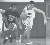  ?? BRAD HORRIGAN/HARTFORD COURANT ?? East Catholic’s Joe Reilly, right, averaged 21 points and six rebounds as a junior last season.