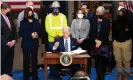  ?? Michael Brochstein/SOPA Images/Rex/Shuttersto­ck ?? Joe Biden signs an executive order about project labor agreements last month, one of 85 orders he has signed so far. Photograph: