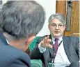  ??  ?? Chief Whip Julian Smith, left, failed to persuade MP Philip Davies to vote ‘yes’