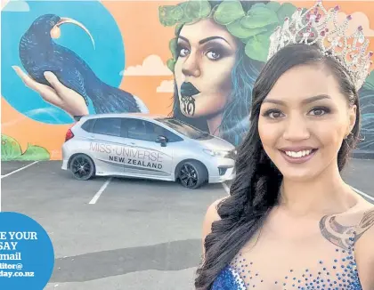  ?? Photo / Supplied ?? Hawke’s Bay-born Miss Universe New Zealand 2017, Harlem-Cruz Ihaia, is humbled she is the muse in a mural.