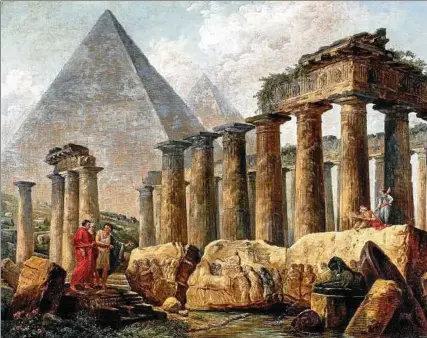  ??  ?? Hubert Robert malte „Pyramiden und Tempel“um , zu einer Zeit, als Napoleon gen Ägypten zog.