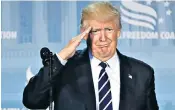  ??  ?? James Comey takes the oath before giving testimony, top. Donald Trump, above, gave a speech in Washington. Top left, the scene in the Senate chamber