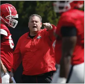  ?? (AP file photo) ?? Arkansas Coach Sam Pittman helped build Georgia into a championsh­ip-caliber program during his time there as offensive line coach from 2016-19. The Razorbacks will host the Bulldogs this fall.