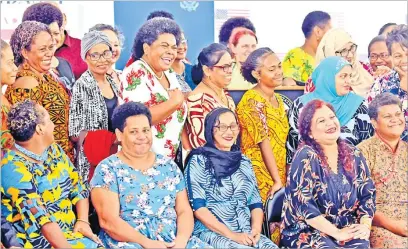  ?? Picture: RAMA ?? Members of the Makoi Women’s Vocational Centre and WEBC during the launch of 2022 Acadamy for Women Enterpreun­ers program at the US Embassy yesterday.