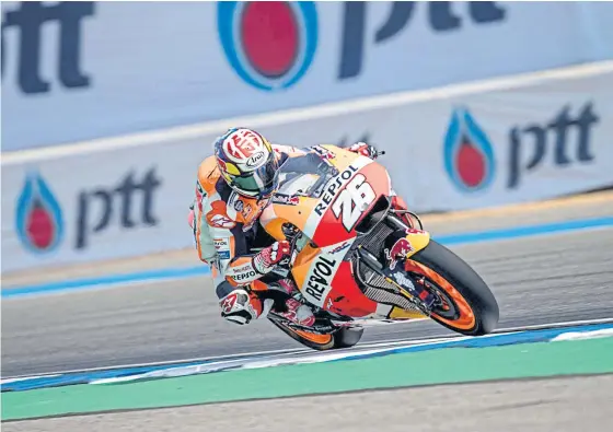  ??  ?? Spanish rider Dani Pedrosa clocked the fastest lap at last weekend’s Winter Test in Buri Ram.