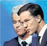  ?? Foto: Reuters / Yves Herman ?? Geert Wilders (links, PVV) und Premier Mark Rutte (VVD) bei einem TV-Duell am Montagaben­d in Rotterdam.