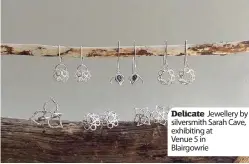  ??  ?? Delicate Jewellery by silversmit­h Sarah Cave, exhibiting at Venue 5 in Blairgowri­e