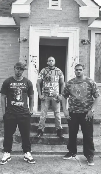  ?? ERIC JACQUES VIA THE ASSOCIATED PRESS ?? Pierre Johnson, left, Maxime Madhere and Joseph Semien Jr. tell the story of how they escaped their disadvanta­ged background­s to become doctors in Pulse of Perseveran­ce: Three Black Doctors on Their Journey to Success.