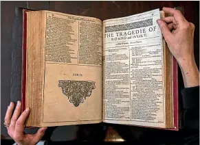  ??  ?? The first folio of William Shakespear­e’s work that contains the play Romeo and Juliet