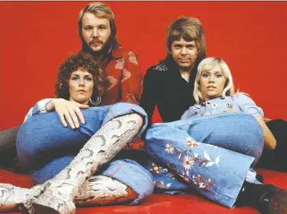  ?? WENN.COM ?? Back in the 1970s, the Swedish pop group Abba, which includes Anni-frid Lyngstad, left, Benny Andersson, Bjorn Ulvaeus and Agnetha Faltskog, was on top of the pop music world with a number of smash hits, including Dancing Queen, Waterloo and Take a Chance on Me.