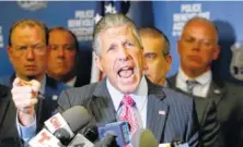  ?? AP PHOTO/KATHY WILLENS ?? Patrick J. Lynch, president of the Patrolmen’s Benevolent Associatio­n of the City of New York, speaks during a news conference about New York City police officer Daniel Pantaleo on Friday in New York.