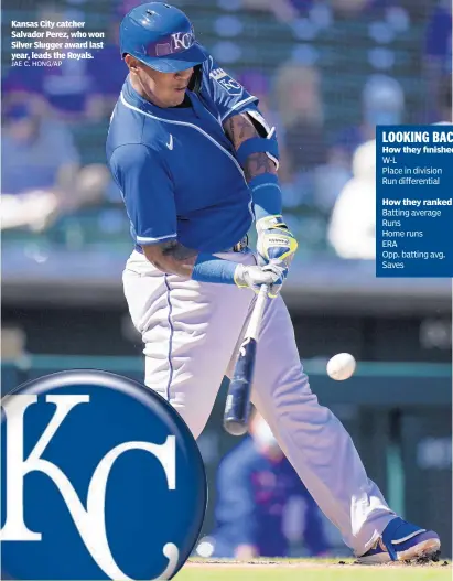  ?? JAE C. HONG/AP ?? Kansas City catcher Salvador Perez, who won Silver Slugger award last year, leads the Royals.