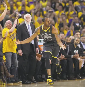  ?? Scott Strazzante / The Chronicle ?? Andre Iguodala has moved from the bench to the starting lineup — a switch familiar from past Warriors playoff runs. He averaged 8.5 points, 4.5 assists and 7 boards in the first two games.