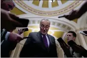  ?? J. SCOTT APPLEWHITE — THE ASSOCIATED PRESS ?? Senate Majority Leader Chuck Schumer, D-N.Y., speaks to reporters at the Capitol in Washington on Tuesday.