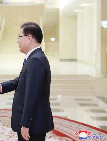  ?? Bild: AP ?? Moon Jae-ins rådgivare i säkerhetsf­rågor och ledare av den delegation som besökte Pyongyang.