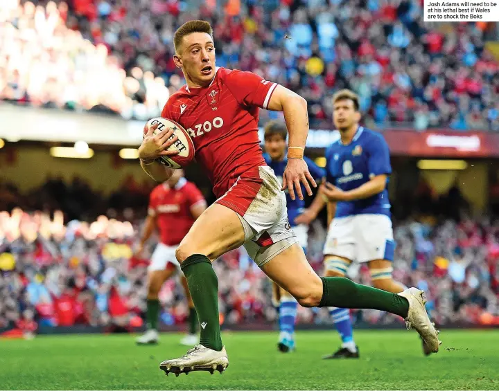  ?? ?? Josh Adams will need to be at his lethal best if Wales are to shock the Boks