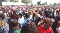  ?? ?? Young mothers, fathers and youths celebrate during their interactio­n with Angel of Hope Foundation patron First Lady Dr Auxillia Mnangagwa at the skills capacity developmen­t/Engagement in Harare