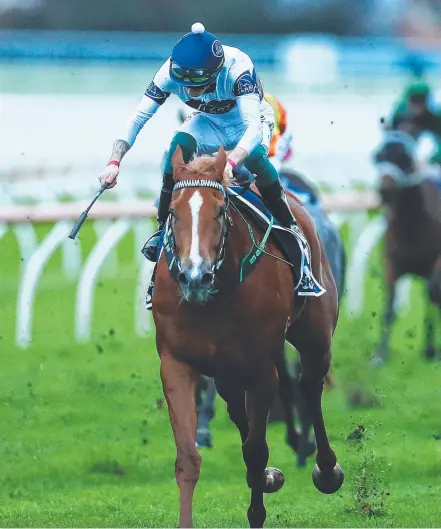  ?? Picture: MARK METCALFE/GETTY IMAGES ?? Robbie Dolan rides Blazing Miss to victory in the Sky Racing Handicap at Randwick on May 23.