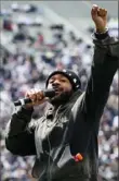  ?? Getty Images ?? Former Penn State and Woodland Hills star Miles Sanders addresses the Beaver Stadium crowd.