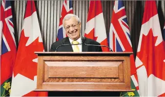  ?? NATHAN DENETTE/THE CANADIAN PRESS ?? Vic Fedeli speaks after a Progressiv­e Conservati­ve caucus meeting at Queen’s Park on Friday. Fedeli was named interim leader of the party after Patrick Brown’s resignatio­n.