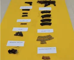  ??  ?? The Interior Ministry revealed photos showing weapons and ammunition, which were burnt when a car exploded in Qatif. (SPA)